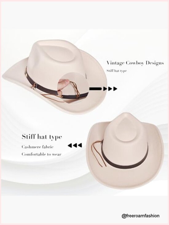 Vintage Wide Brim Cowgirl Fedora Hat with Adjustable Strap main image 5